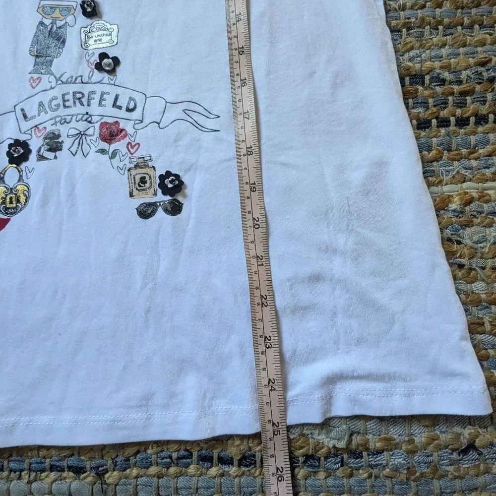 Karl Lagerfeld Paris White Graphic Tee Shirt S Eiffel Tower Iconic Parisian Chic